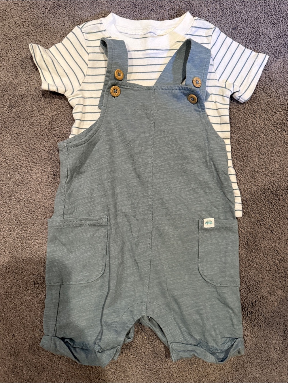 Carter’s Striped Tee with Sage Green Overalls - Kids Bottoms